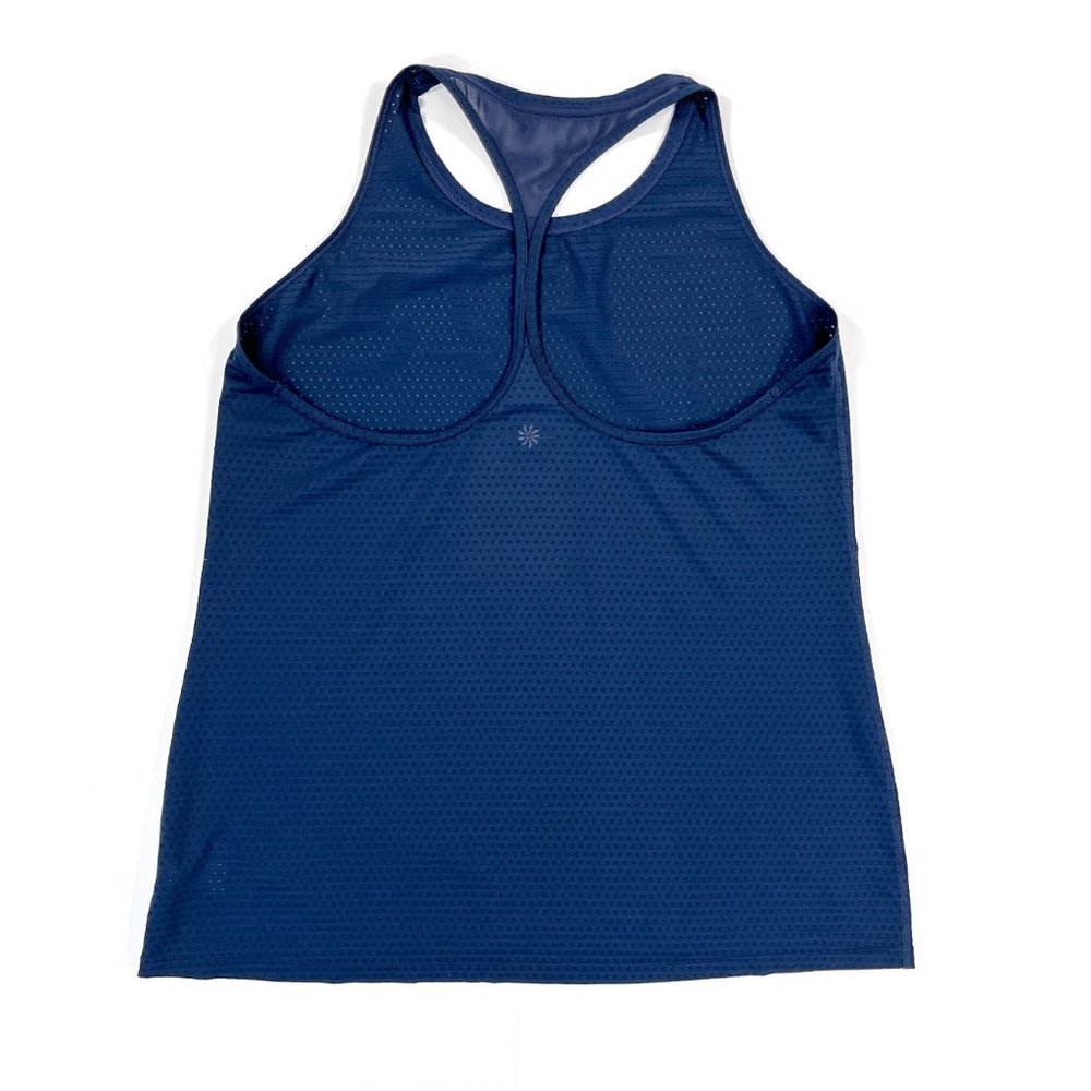 Athleta Chi Mesh Dot Tank High Neck Racerback Women's Large Navy Blue Active Top - Picture 3 of 16